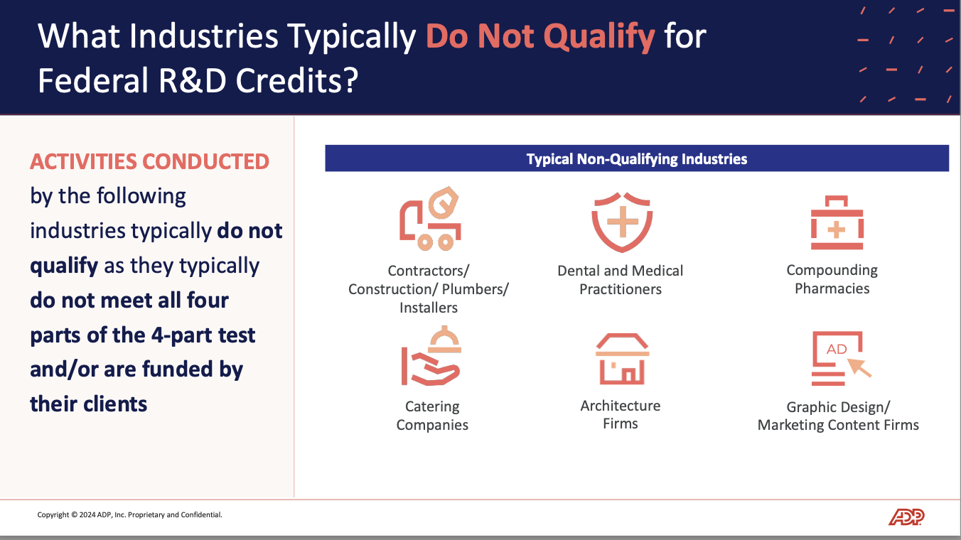 R&D Tax Credit 不适用行业说明图